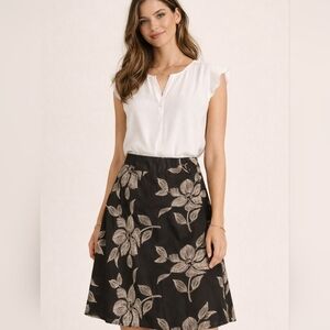 Dalia Collection Black and Cream Floral A-Line Skirt